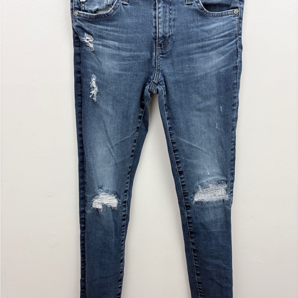 AG Adriano Goldschmied Medium Blue Distressed  Super Skinny ankle Jeans